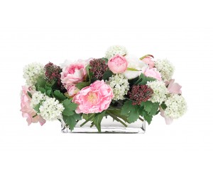 Цветы ROSE HYDREANGEA SNOWBALL, бело-розовый в стеклянной вазе