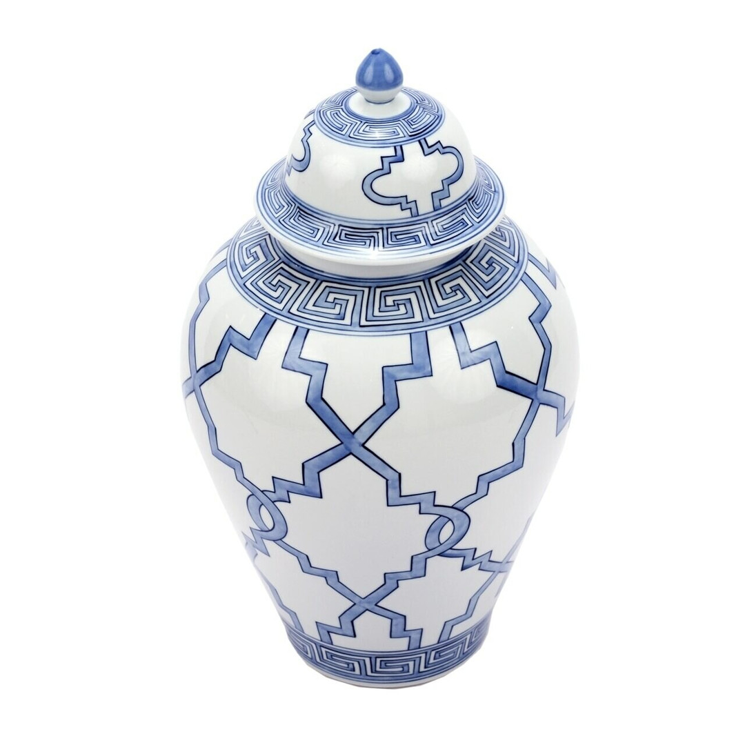 Ваза керамическая  Blue And White Greek Key Grids Porcelain Temple Jar