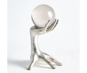 Скульптура большая Hands on Sphere Holder серебряный лист