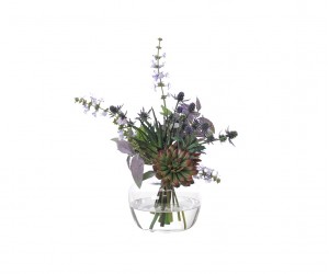 Цветы Succulent Thistle зеленый и бургунди в стеклянной вазе