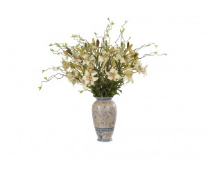 Цветы Lily желто-зеленые в керамической вазе